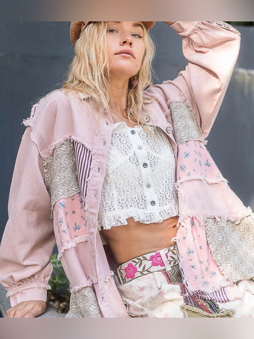 POL Pink Patchwork Bomber Jacket - Picture 1 of 7